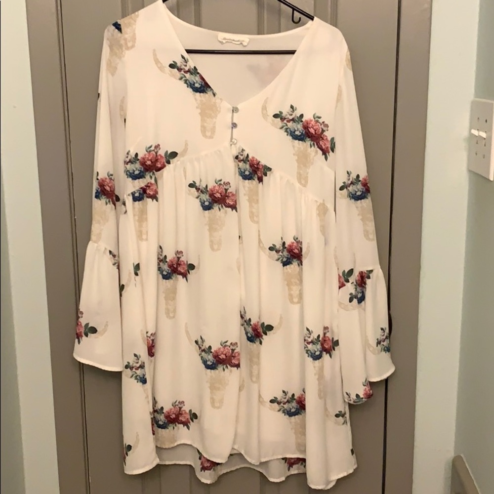 Floral Longhorn Skull Tunic